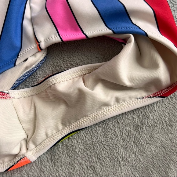 Aerie Neon Rainbow Multicolor Stripe Racerback Cutout One-Piece Swimsuit Small - Picture 7 of 14